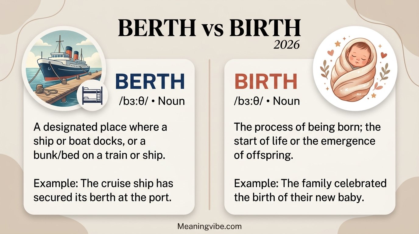 Berth vs Birth: Meaning, Difference, Examples and Correct Usage 2026